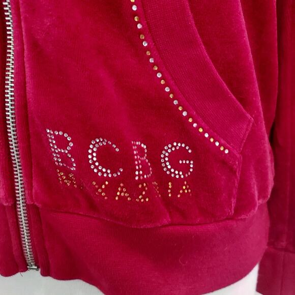 Y2K BCBG Maxazria Red Velour Zip Hoodie w/Rhinestones Size L - Picture 4 of 13